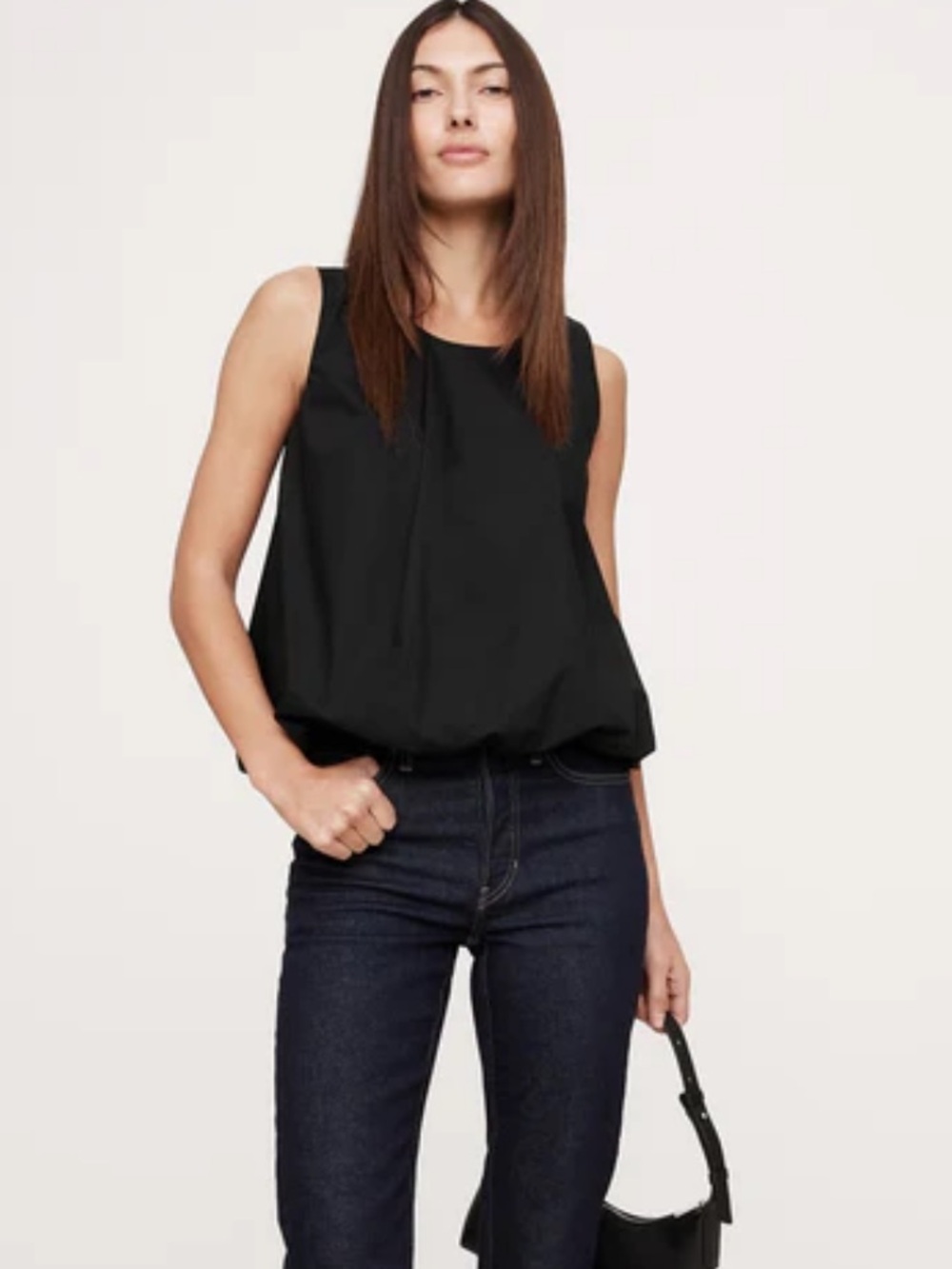 Banana Republic Black Cotton Poplin Bubble Top Sz XL